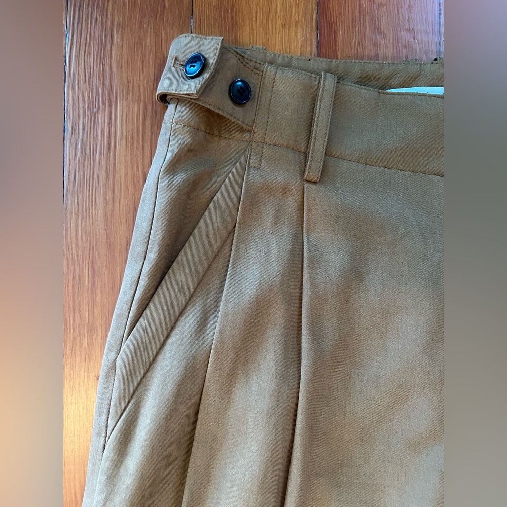 NWOT Madewell Adjustable Waist Wide Leg Tan Camel Pleated Pants - 0 - Picture 4 of 7